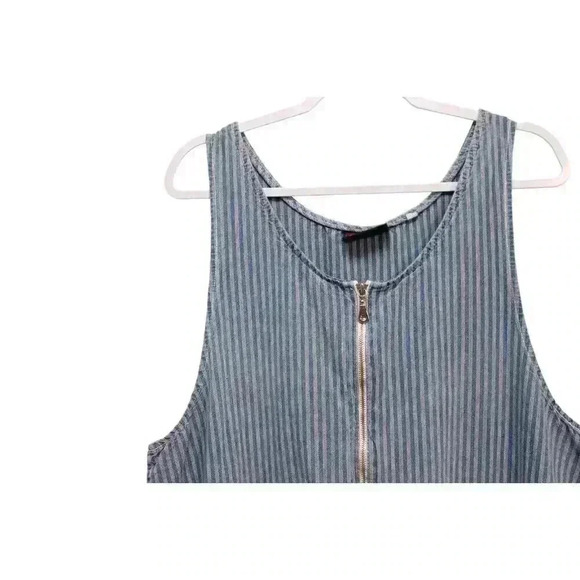 Vintage Chambray Denim Dress Size 20 Jumper Striped 90s Y2K Grunge Half Zip - Picture 2 of 11